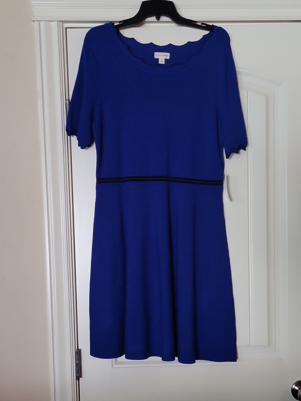 Scallop Neck Short Sleeve Fit & Flare Dress - Blue